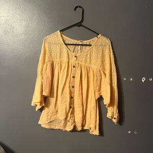 FREE PEOPLE OVERSIZED BOHEMIAN EYELET TOP IN PEACH